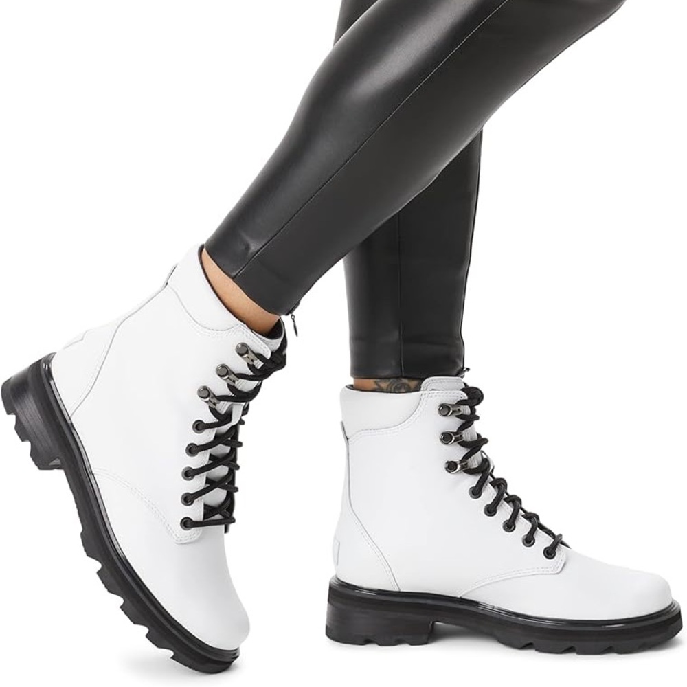 Sorel Lennox Waterproof Lace-Up Boots White and Black Size 8.5‎ New Retail $190